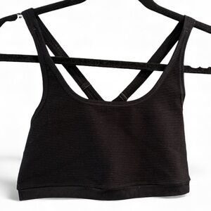 NUX Ribbed Sports Bra Black Criss Cross Back Size L Activewear Yoga Gym